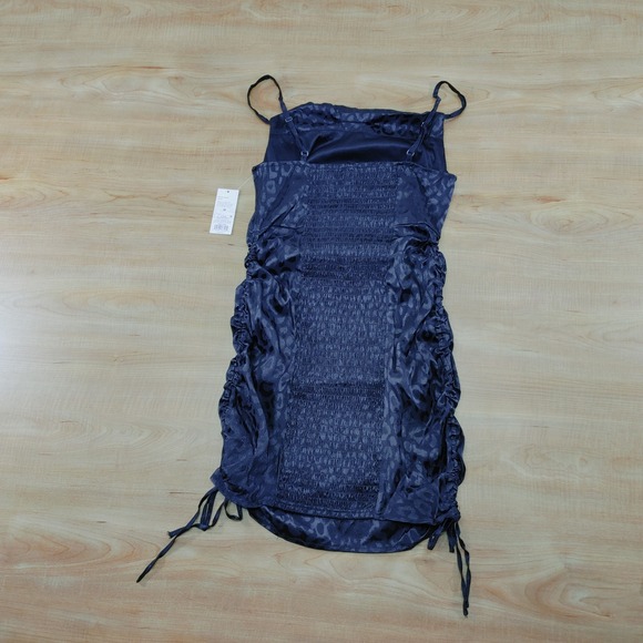 Wild Fable Black Leopard Ruched Bodycon Mini Dress Spaghetti Straps Size M - Picture 2 of 7